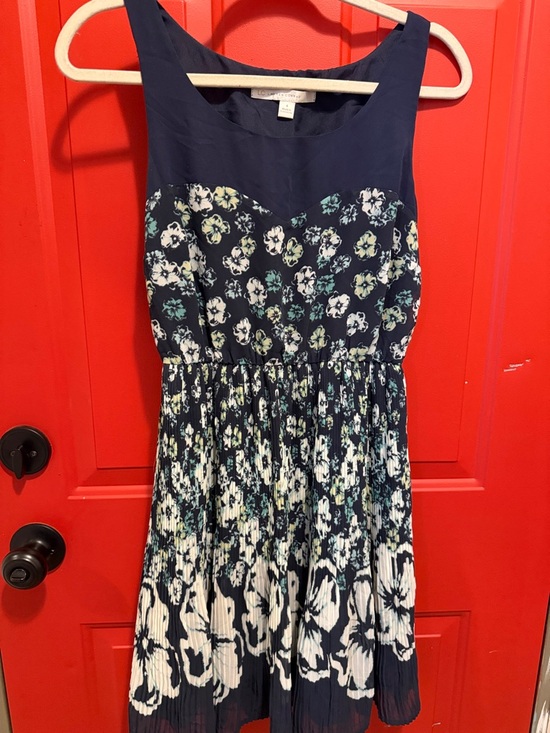 LC Lauren Conrad Dresses & Skirts - LOFT Navy Floral Pleated Dress with White and Mint Accents